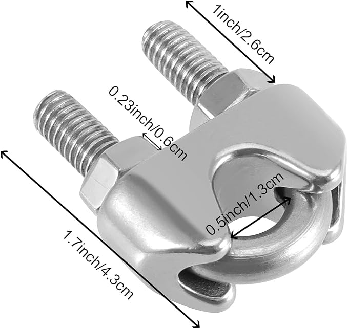 20 Pack 3/8" Wire Rope Clips, Stainless Steel Cable Clamps