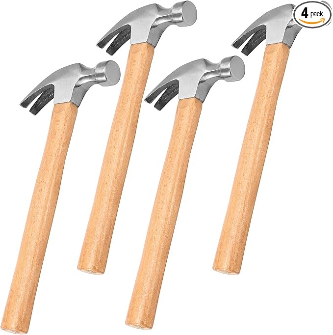 4 Pack 16 oz Claw Hammers, Carbon Steel Head, Wooden Handle