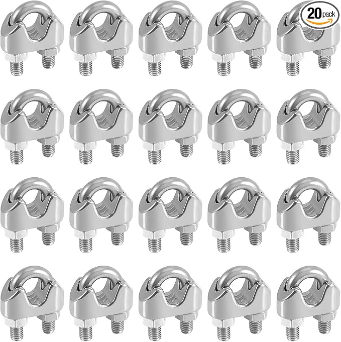 20 Pack 3/8" Wire Rope Clips, Stainless Steel Cable Clamps