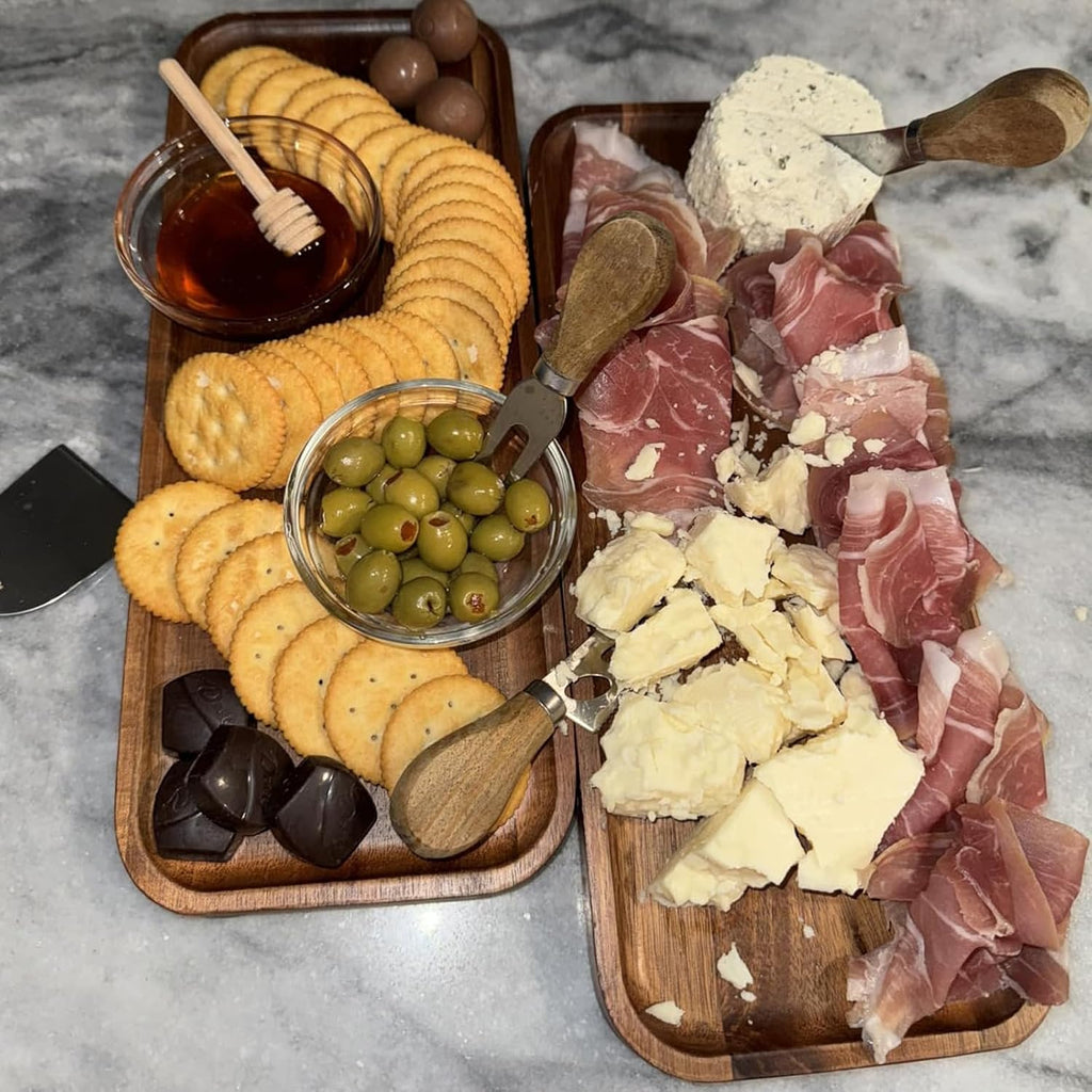 6 Pack 11.8x5.1 Inch Acacia Wood Serving Trays