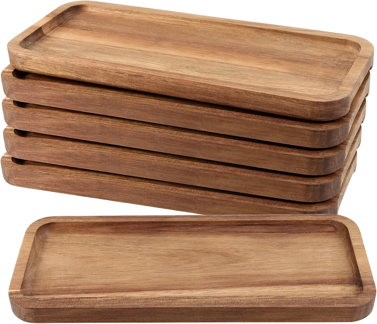 6 Pack 11.8x5.1 Inch Acacia Wood Serving Trays